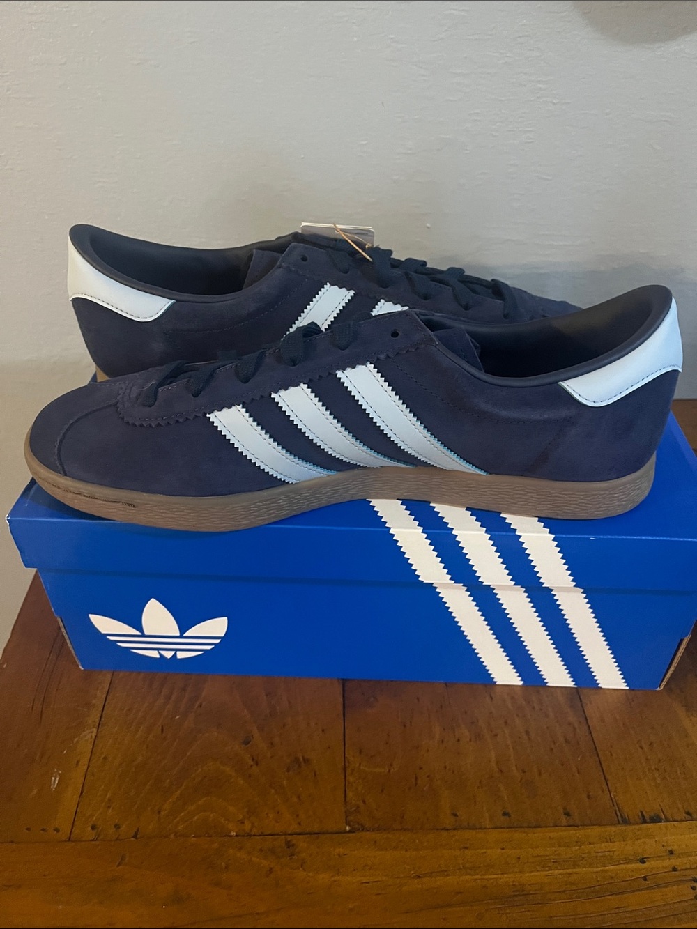 adidas Stadt Navy Suede Sneakers with White Three Stripes